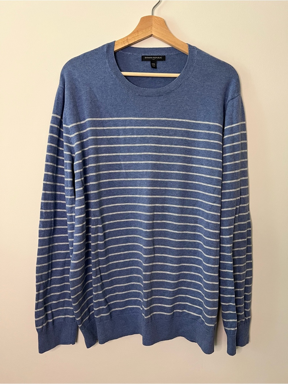 Banana Republic Blue and White Striped Crewneck Sweater - Lightweight Knit